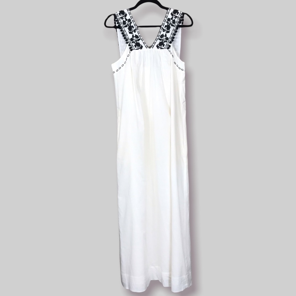 J. CREW Embroidered Pom Pom Maxi Dress Cream and Black Size 8